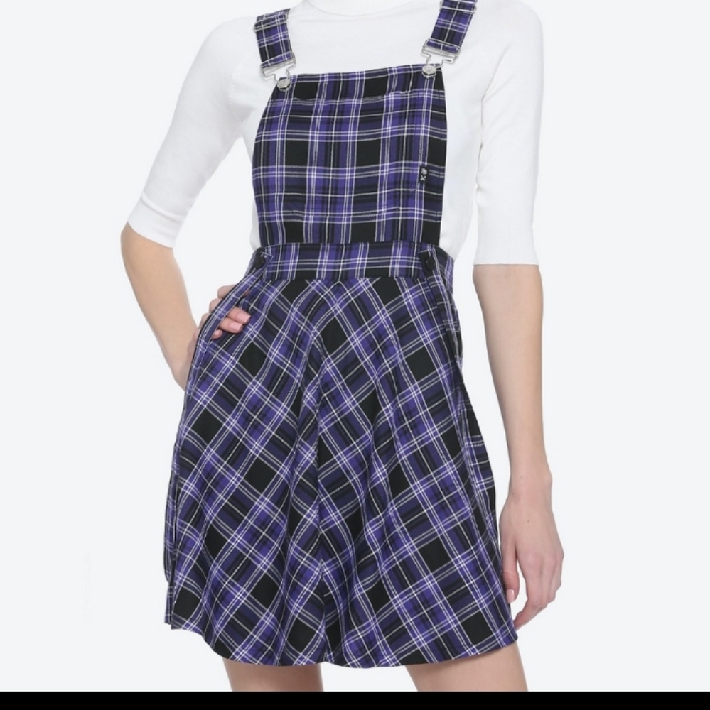Royal Bones Daang Goodman Purple Black Plaid Overall Skirt Dress S